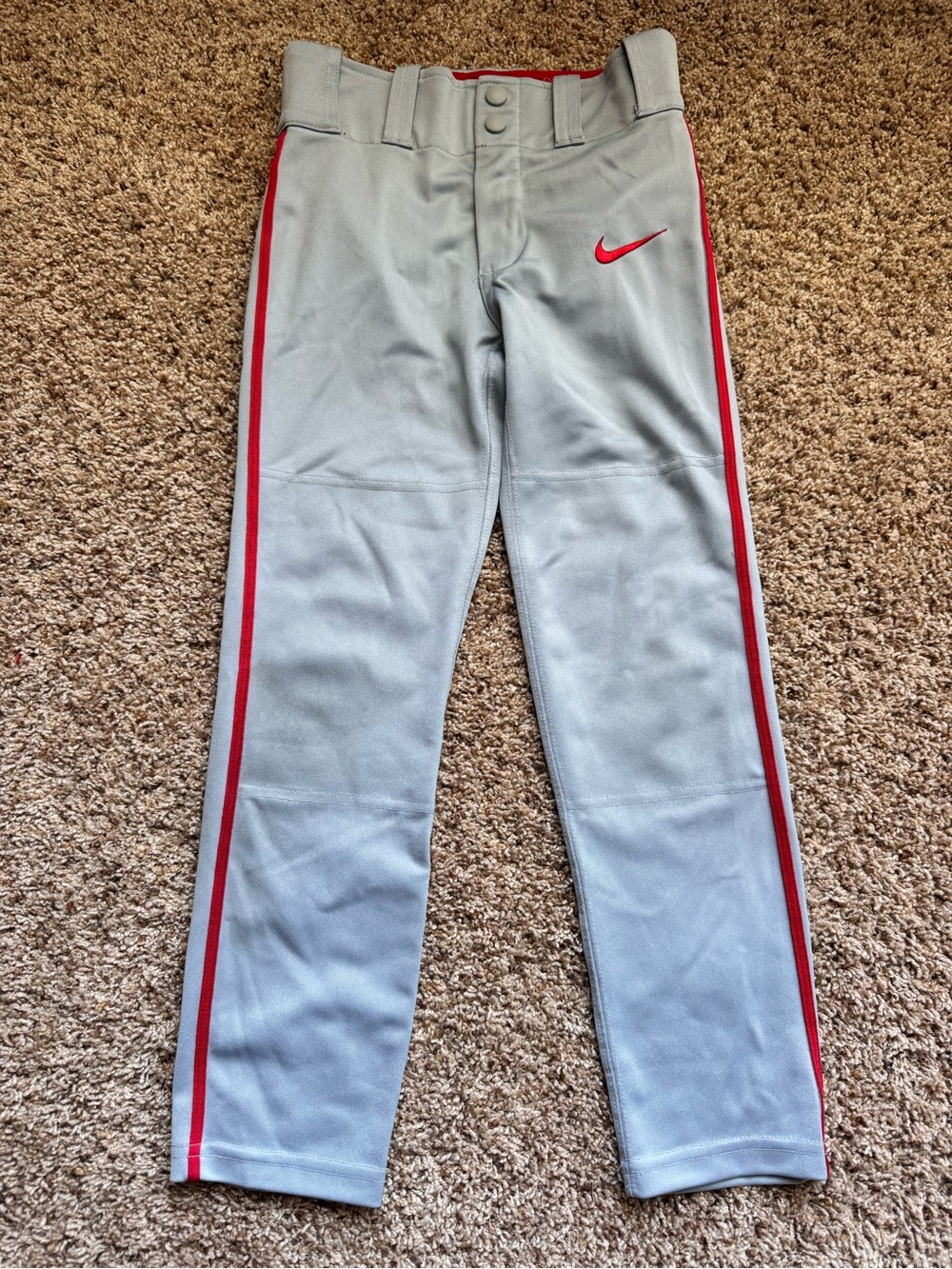 Nike Youth Light Gray Baseball Pants with Red Stripe